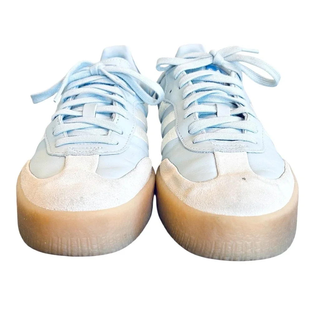 Adidas Samba Sneakers XLG Sambae Womens 11 Light Blue White Platform Gum Sole OG